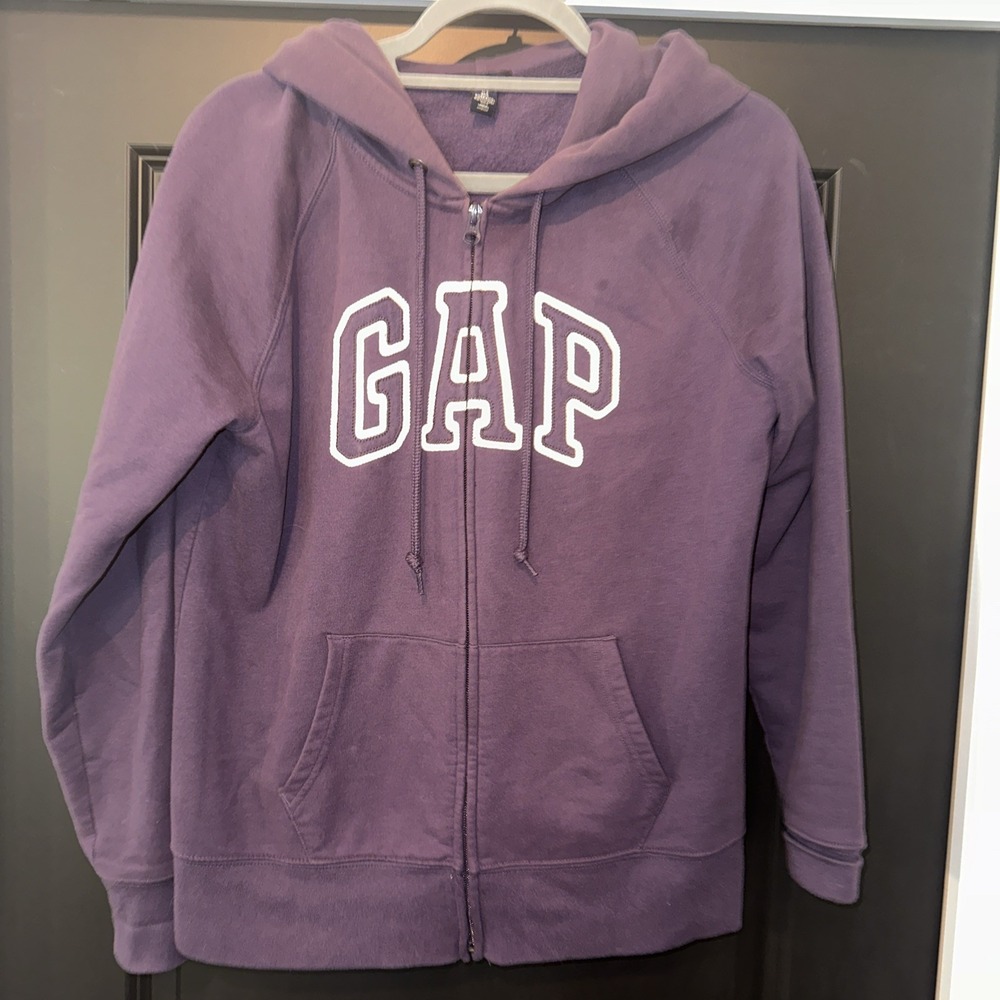 Gap Women's Sweatshirt Small‎ Full Zip Spell Out Purple Sweatshirt Hooded Large